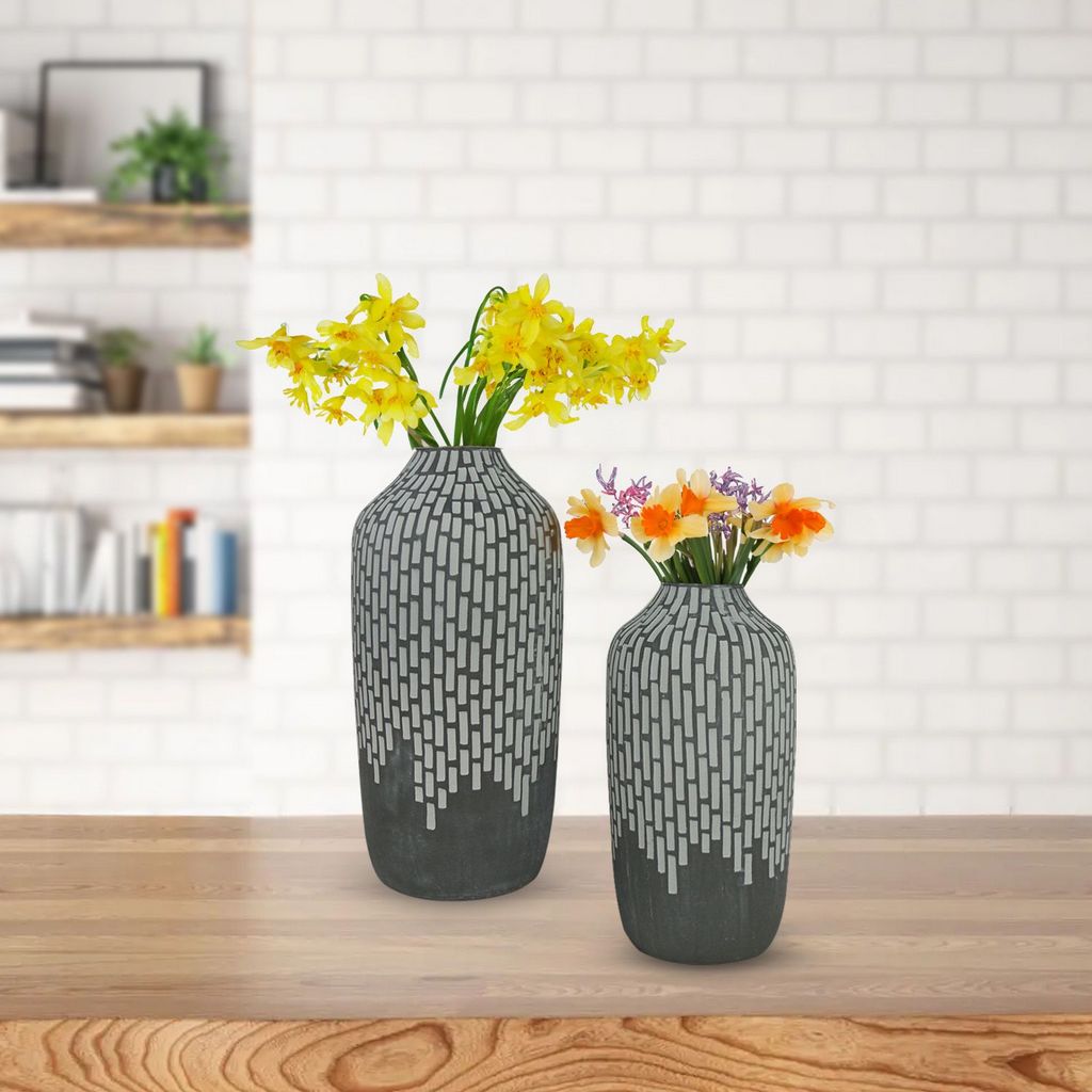 Vase-Set of 2-Gray-Centerpiece-Home Decor-Home Accent-Unique-Gray-Gift