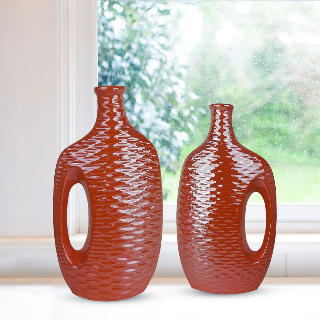 Vase-Set of 2-Water Jug-Vintage-Orange-Textured-Modern Home-Home Accent-Gift Option-Home Decor